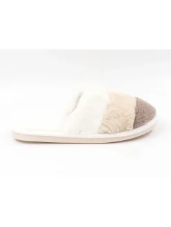 Hausschuhe in Khaki/ Weiß/ Beige