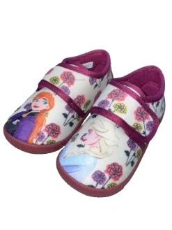 Hausschuhe mit Frozen Anna und Elsa Motiv, in wollweiß, mit klettverschluss