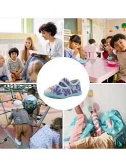 Hausschuhe mit Frozen Anna und Elsa Motiv, in Blau, mit klettverschluss