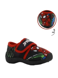 Hausschuhe mit Marvel Spiderman Motiv, in Schwarz, mit Klettverschluss