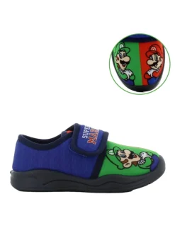Hausschuhe mit Super Mario und Luigi Motiv, in Blau, Klettverschluss