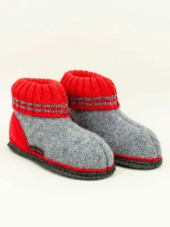 Hausschuhe "Oetz Kinder" in Grau/ Rot