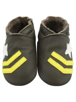 Hellbraune Baby-Leder-Erste Schritte Schuhe, rutschfeste Sohlen – Meteor-Muster