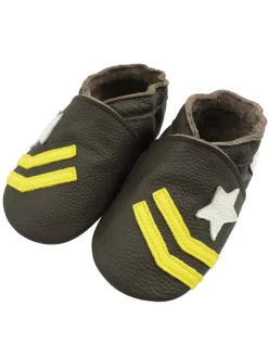 Hellbraune Baby-Leder-Erste Schritte Schuhe, rutschfeste Sohlen – Meteor-Muster