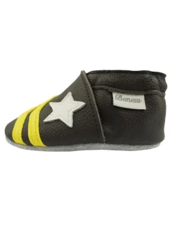 Hellbraune Baby-Leder-Erste Schritte Schuhe, rutschfeste Sohlen – Meteor-Muster