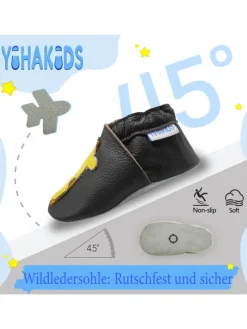 Hellbraune Baby-Leder-Laufanfänger mit rutschfester Sohle – Giraffenmuster