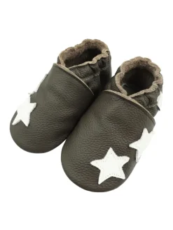 Hellbraune Baby-Lederschuhe, komfortable rutschfeste Sohle - Sternmuster