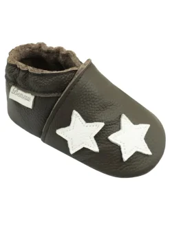 Hellbraune Baby-Lederschuhe, komfortable rutschfeste Sohle - Sternmuster