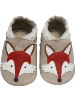 Helles Rosa Baby Leder Krabbelschuhe, mit rutschfester Sohle – Fuchs-Muster