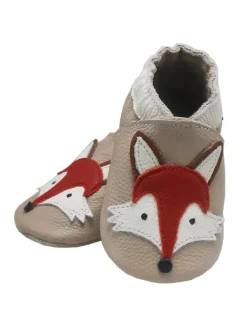 Helles Rosa Baby Leder Krabbelschuhe, mit rutschfester Sohle – Fuchs-Muster