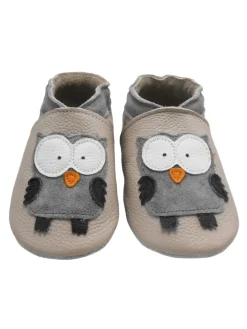 Hellrosa Baby-Leder-Laufschuhe, komfortabel mit rutschfester Sohle - Eulenmotiv