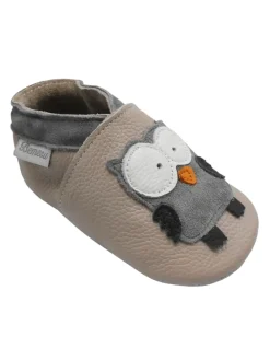 Hellrosa Baby-Leder-Laufschuhe, komfortabel mit rutschfester Sohle - Eulenmotiv