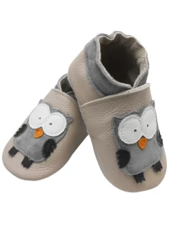 Hellrosa Baby-Leder-Laufschuhe, komfortabel mit rutschfester Sohle - Eulenmotiv