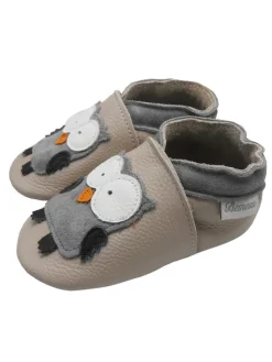 Hellrosa Baby-Leder-Laufschuhe, komfortabel mit rutschfester Sohle - Eulenmotiv