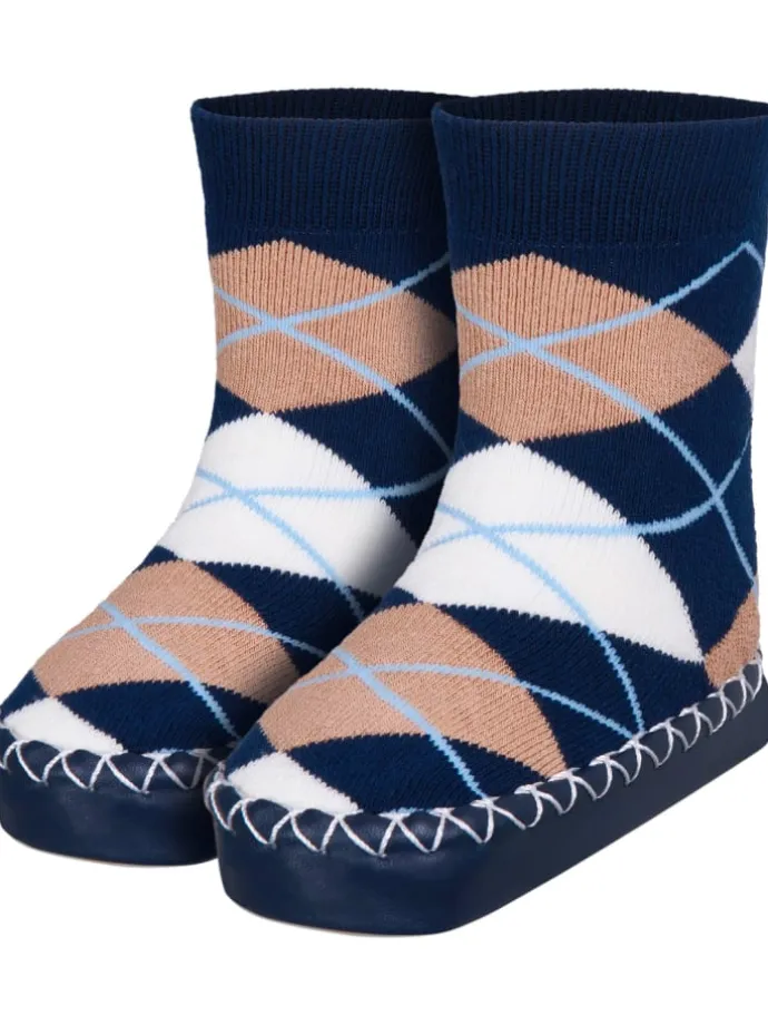 Hüttenschuh Karo in Marine