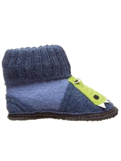 Hüttenschuhe "Krokodil" in Blau/ Hellgrün