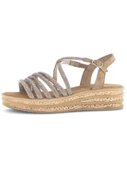 Keilsandaletten in Gold/ Hellbraun