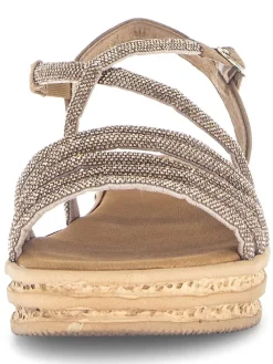 Keilsandaletten in Gold/ Hellbraun