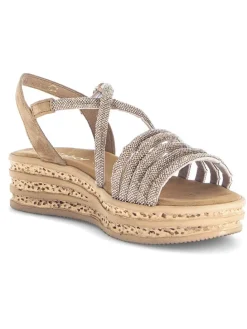 Keilsandaletten in Gold/ Hellbraun