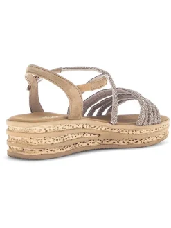 Keilsandaletten in Gold/ Hellbraun