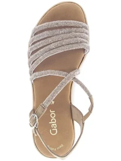 Keilsandaletten in Gold/ Hellbraun