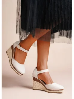 Keilsandaletten in Grau/ Beige