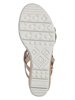 Keilsandaletten in Hellbraun/ Gold