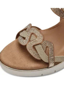 Keilsandaletten in Hellbraun/ Gold