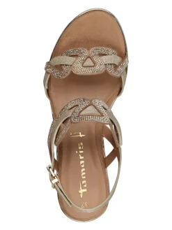 Keilsandaletten in Hellbraun/ Gold