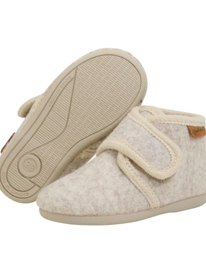 Kinder Hausschuh "Slippers Wool Hook and Loop" in Beige