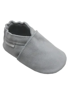 Kleinkindschuhe aus Babyleder, bequeme rutschfeste Sohle - hellgrau