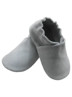 Kleinkindschuhe aus Babyleder, bequeme rutschfeste Sohle - hellgrau