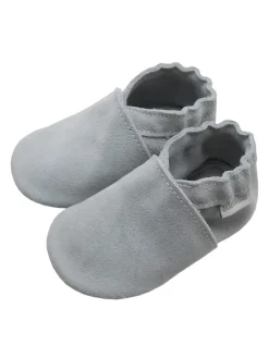 Kleinkindschuhe aus Babyleder, bequeme rutschfeste Sohle - hellgrau