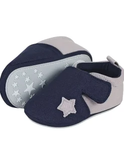 Krabbelschuhe in Dunkelblau/ Beige