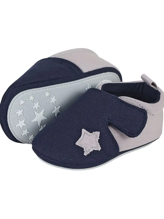 Krabbelschuhe in Dunkelblau/ Beige