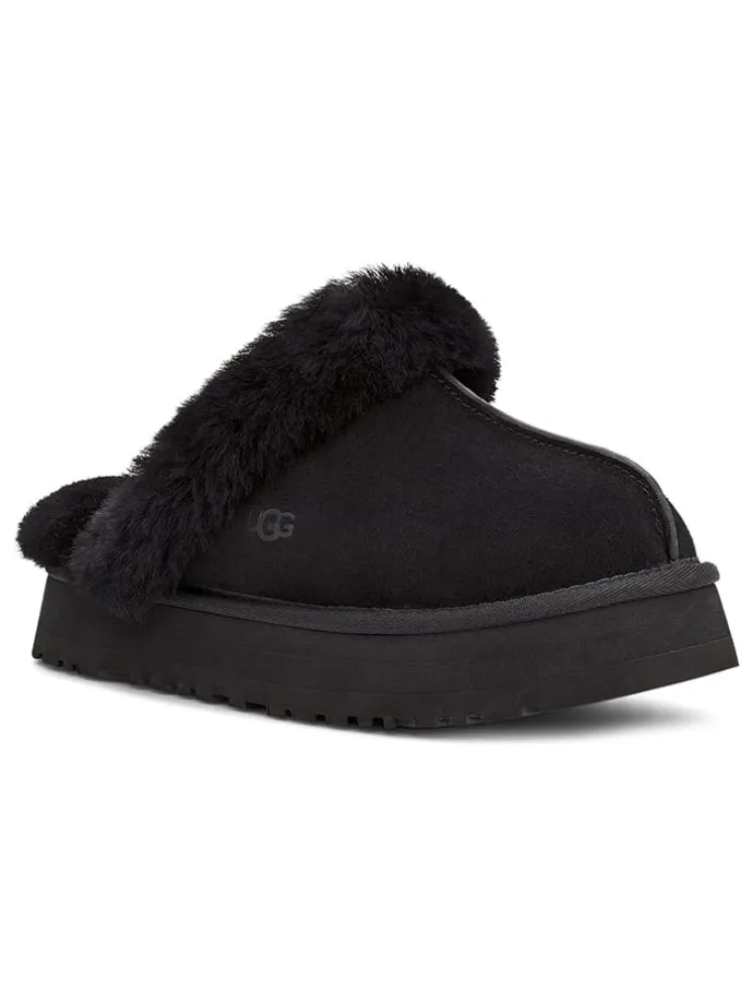 Lammfell-Hausschuhe "Disquette" in Schwarz