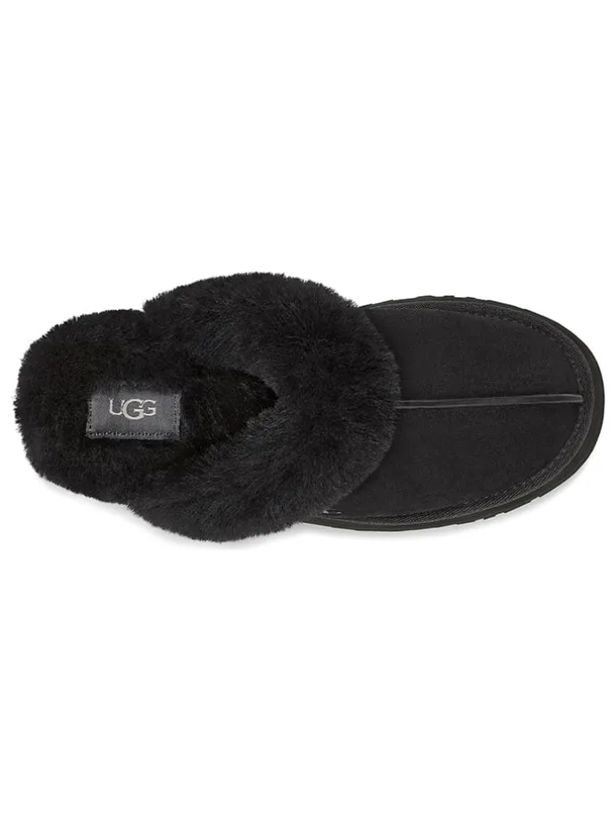 Lammfell-Hausschuhe "Disquette" in Schwarz