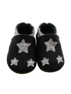 Leather baby crawling shoes with star patterns, non-slip sole, black
