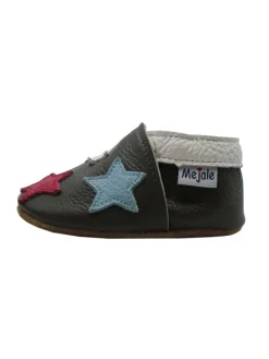 Leder Babyschuhe mit buntem Sternmuster, rutschfeste Sohle, schwarz
