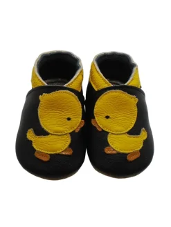 Leder Babyschuhe mit kleinem Entenmuster, rutschfeste Sohle, schwarz