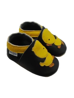 Leder Babyschuhe mit kleinem Entenmuster, rutschfeste Sohle, schwarz