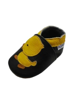 Leder Babyschuhe mit kleinem Entenmuster, rutschfeste Sohle, schwarz