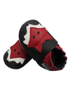 Leder Babyschuhe mit rotem Fuchsmuster, rutschfeste Sohle, schwarz