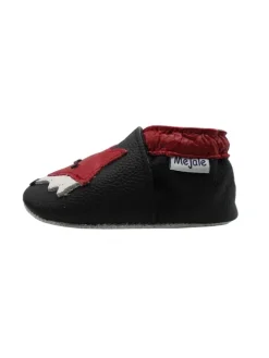 Leder Babyschuhe mit rotem Fuchsmuster, rutschfeste Sohle, schwarz
