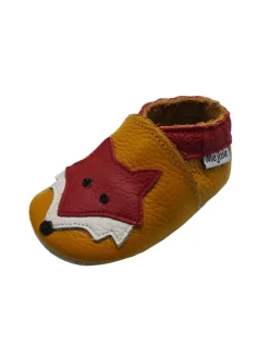 Leder Babyschuhe mit rotem Fuchsmuster, rutschfeste Sohle, sandfarben
