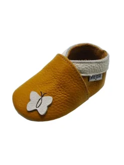 Leder Babyschuhe mit Schmetterlingsmuster, rutschfeste Sohle, sandgelb