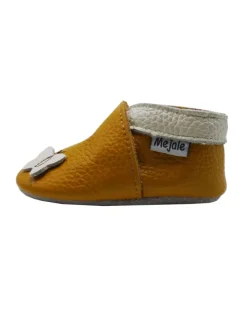 Leder Babyschuhe mit Schmetterlingsmuster, rutschfeste Sohle, sandgelb