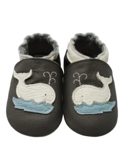 Leder Babyschuhe mit Wal-Muster, rutschfeste Sohle, schwarz
