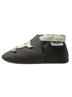 Leder Babyschuhe mit Wal-Muster, rutschfeste Sohle, schwarz