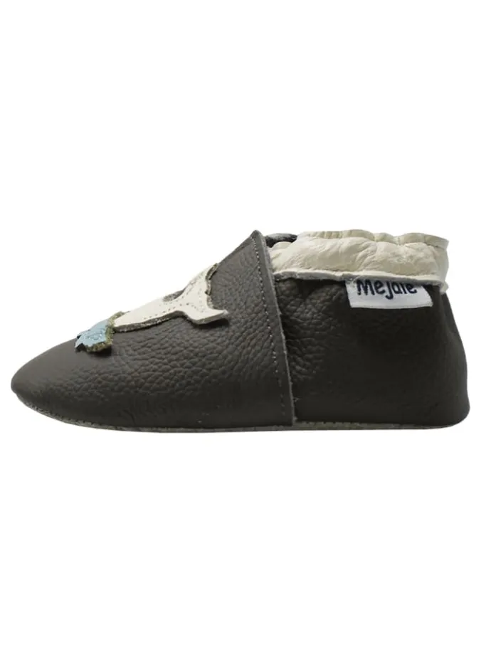 Leder Babyschuhe mit Wal-Muster, rutschfeste Sohle, schwarz